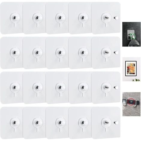 20 Pieces Screw-on Self-Adhesive Hooks for Decorative Paintings, Photos, Wall Hanging, No Drilling Required, Seamless Screw-on, Oil-Resistant, Waterproof Kit for Home (1/4)