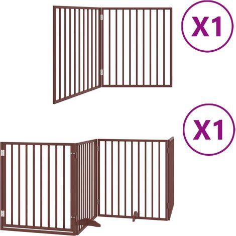 Barrière de sécurité pour chien animaux de compagnie avec porte pliable 6 panneaux bois peuplier marron