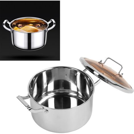 Marmite à soupe droite en acier inoxydable de 24 cm, avec panier vapeur et double poignée. (1/5)