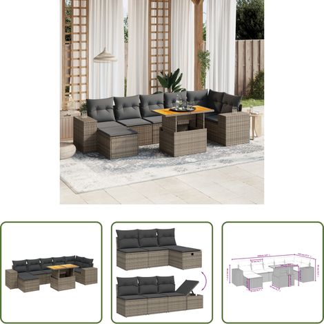 vidaXL Canapé extérieur - Salon de jardin 8 pcs avec coussins gris résine tressée (1/5)