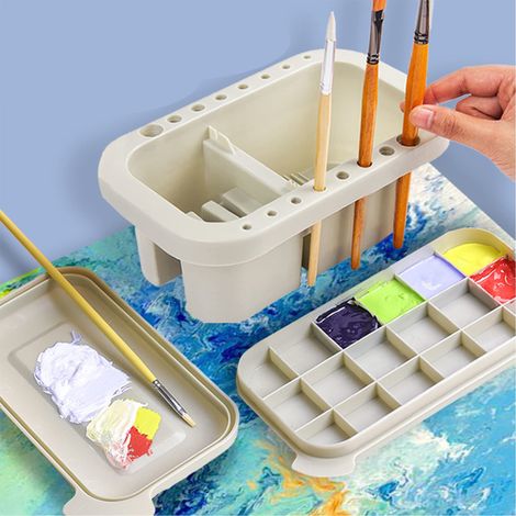 3 en 1 Bassin Brosse d'Artiste Multifonctionnel, Seau Pinceaux Avec 16 Trous, Pot Nettoyage Pinceau, Pour l'Huile d'Aquarelle d'Huile Peinture (A) (1/5)
