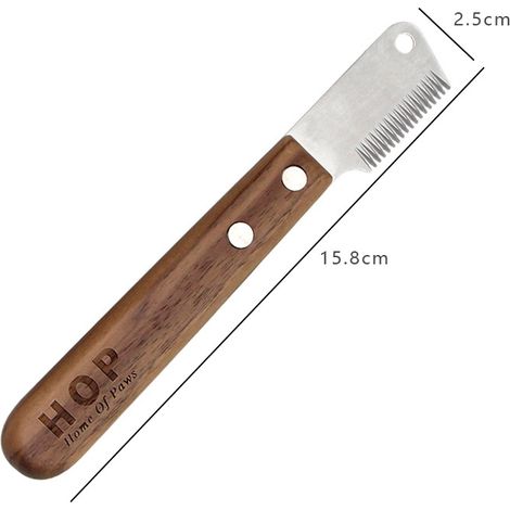 Peigne anti-poils d'animaux avec manche en bois et trou de suspension - Accessoire pour retirer l'excès de sous-poil (1/5)