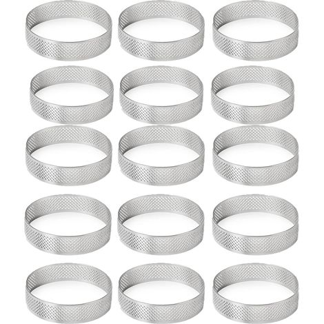 Set mit 15 perforierten 5 cm (2 Zoll) großen Gebäckringen aus Edelstahl, hitzebeständig, für Donuts und Gebäck (1/5)