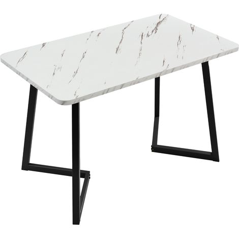 Table à Manger Structure en Métal Table Rectangulaire en Marbre Moderne Table de Cuisine avec Pieds pour Salle à Manger Salon Blanc 117x68x75 cm Noir (1/5)