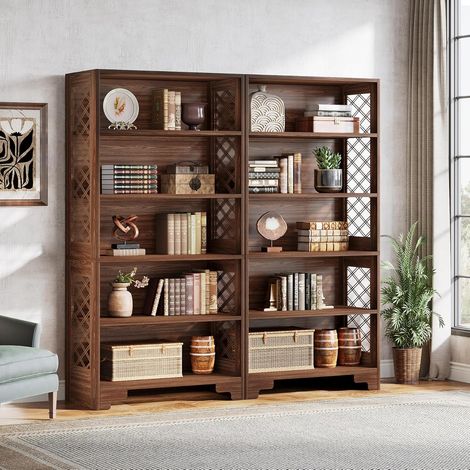 Tribesigns 6-Tier Bücherregal, 180CM Vintage hohe Bücherregal, Boden stehend 5-Regal Regal Lagerung Regale Mid-Century Bücherregal für Home Office, Wohnzimmer, Schlafzimmer (2) (1/5)