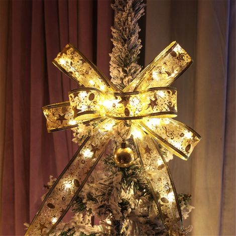 1 rouleau de ruban lumineux décoratif LED pour sapin de Noël, guirlande lumineuse satinée à confettis, ruban doré, 5 mètres, 50 lumières (1/5)
