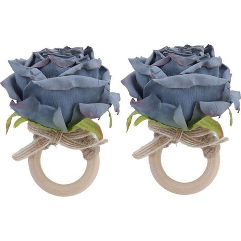 2-teilige Serviettenringe aus Holz mit künstlichen Blumen für die Tischdekoration auf Partys – Marineblau (1/5)