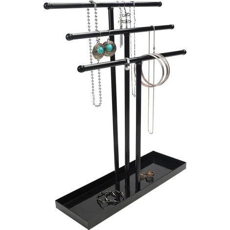 Présentoir à bijoux en métal noir à 3 niveaux, organiseur de table en forme d'arbre pour colliers, bracelets, bagues, montres et boucles d'oreilles (1/5)