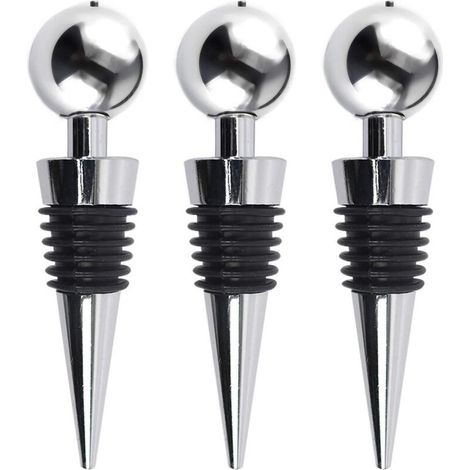 Stoppers wine for bottles - Champagne Stoppers - Set of 3 bottles in stainless steel - Caps compacteurs Accessories of kitchen - Bar Accessories - Packaging under vacuum (1/5)
