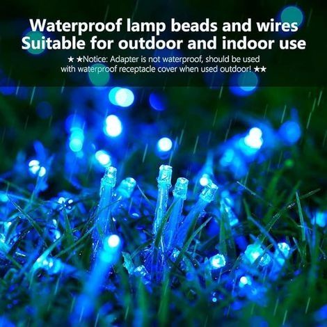 Lichterkette für den Außenbereich, 10 m, 100 LEDs, 8 Modi mit Stecker, IP44 wasserdicht, für Weihnachtsbaum, drinnen/draußen, Garten, Hof, Party, Hochzeit (Blau) (1/3)