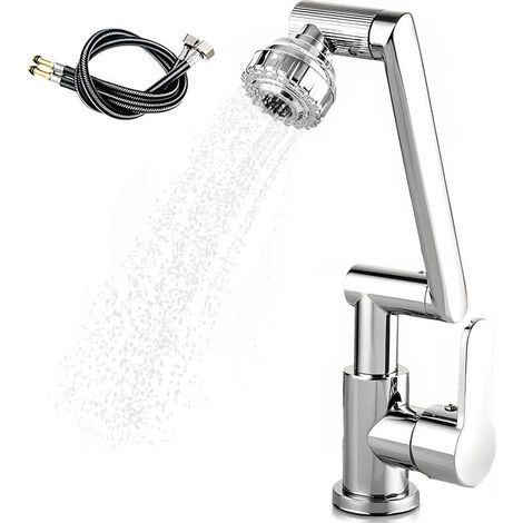 Faucet Kitchen, Faucet Kitchen Hand shower, Regulator of Jet of Faucet 1080°, 2 Modes of Jet, Faucet Mixer faucet With Hose of Connection Hot water/Cold of 60 Cm - Silver (1/5)