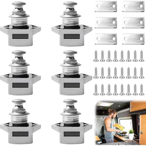 6 pièces Verrou à poussée pour camping-car, verrouillage par bouton-poussoir pour porte d’armoire, verrou à bouton-poussoir, serrure de meuble pour tiroir pour caravane, camping-car, yacht (1/5)