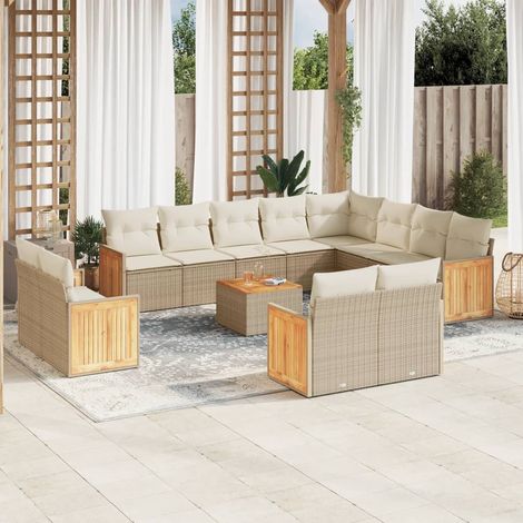 Set sofás de jardín con cojines 13 pzas ratán sintético beige vidaXL (1/3)
