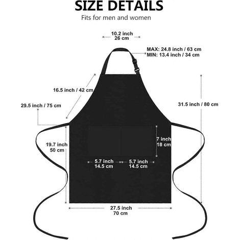 Tablier noir ajustable. Tablier de chef avec 2 poches. Tablier de travail unisexe pour la cuisine, le jardinage, le ménage, la peinture et le barbecue. (1/4)