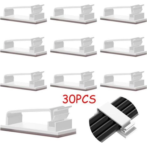 Serre-Câbles - Non spécifié - Clips Câbles Auto Adhésif - Plastique - Blanc - 30 pièces (1/4)
