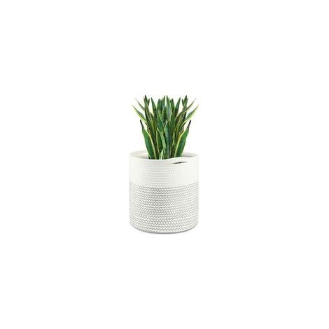 Blumentopf mit Futter, Aufbewahrungskorb aus gewebter Baumwolle, Übertopf für Zimmerpflanzen, Blumentopf und Wohndekoration (Schwarz-Weiß), 30 cm