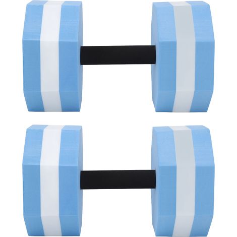 Ensemble de 2 haltères en mousse EVA haute densité pour exercices aquatiques, pour hommes et femmes, piscines intérieures, fitness aérobique, rééducation, forme diamant, bleu et blanc. (1/5)