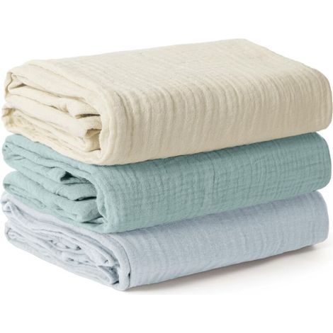 Couverture d’Emmaillotage pour Bébé, Grand Lange Bebe 100x100cm, Ultra Doux et Absorbant pour la Peau Mousseline Couverture pour Bébé Fille et Garçons, Lot de 3 (Bleu Ciel) (1/5)