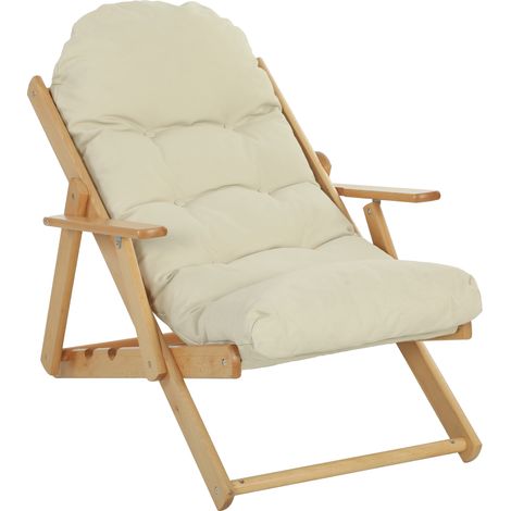 Fauteuil Chaise de Salon Pliable et inclinable en Bois Fauteuil Relax Confortable avec Coussin capitonné épais