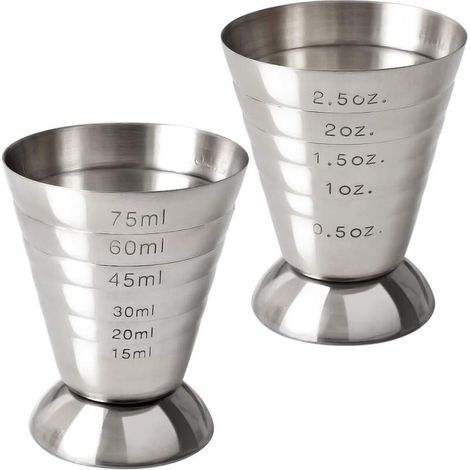 Stainless Steel Cocktail Jiggers, 2.5 oz, 75 ml, 5 Tablespoons, 2 Pack