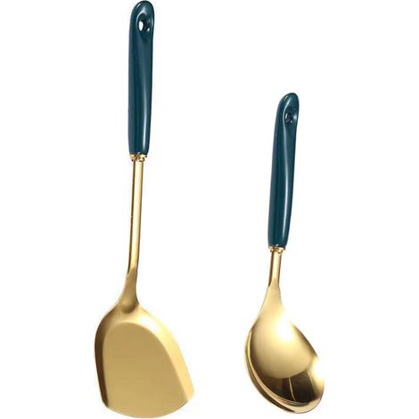 Ustensiles De Cuisine En Acier Inoxydable Doré - Poignée En Céramique Isolante - Pour Cuisson Et Préparation Alimentaire - Lot De 2 Pièces (1/5)