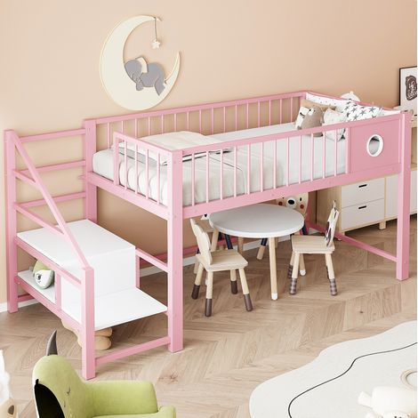 Bett 90x200 Hochbett mit Stauraum Metall Rosa HAVRYA (1/5)