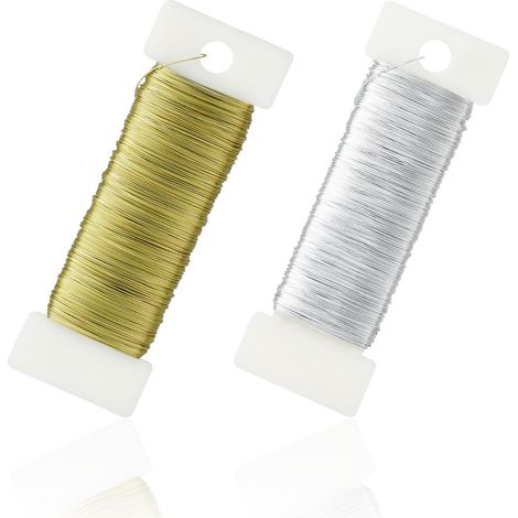 2 Rollen verzinkter Eisendraht, 0,35 mm x 50 m, Mehrzweckdraht für Schmuckherstellung, Perlen, Metalldraht, ideal für DIY, Schmuck, Garten, Kommunion, Ostern (Gold, Silber)