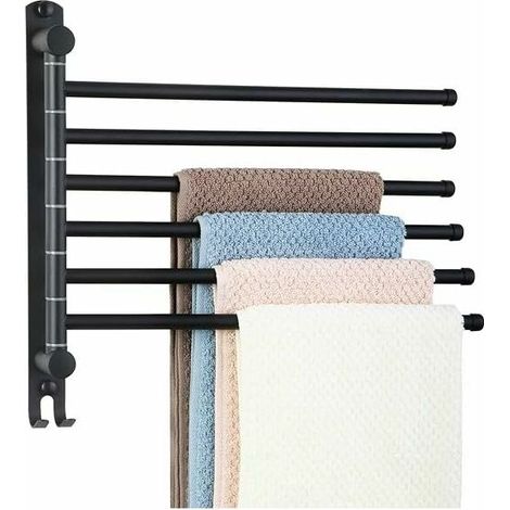 1 Porte-serviettes mural,Acier inoxydable SUS304,6 barres pivotantes 180°,Noir,32 cm,Salle de bain,Cuisine (1/5)
