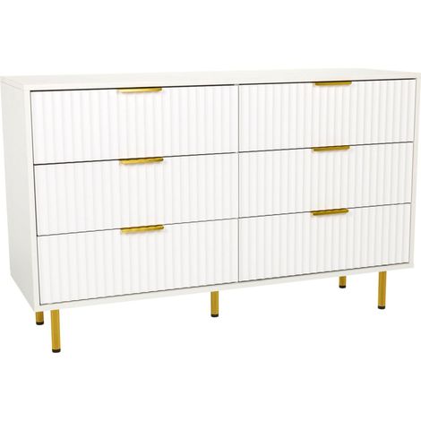 Enfilade / commode HJELLE 120 x 40 x 76 cm 6 tiroirs blanc hjh LIVING (1/5)