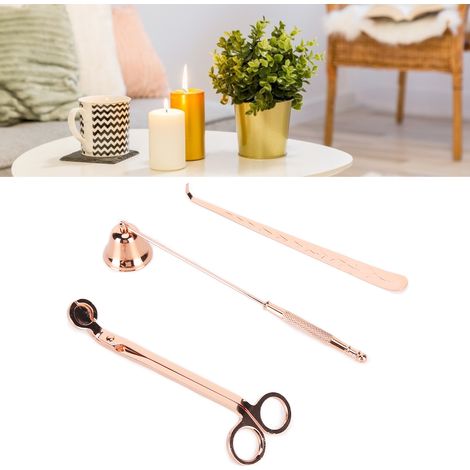 Ensemble de 3 Accessoires pour Bougies : Coupe-Mèche, Éteignoir et Plongeur en Rose Doré - Idée Cadeau (1/5)