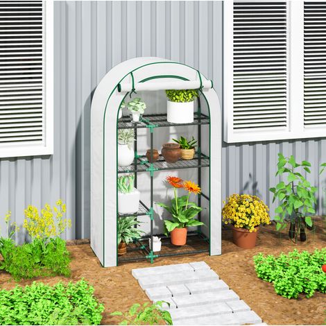 Invernadero para plantas (100x45x160 cm), con 7 estantes, puerta enrollable, estructura de acero, blanco (1/5)