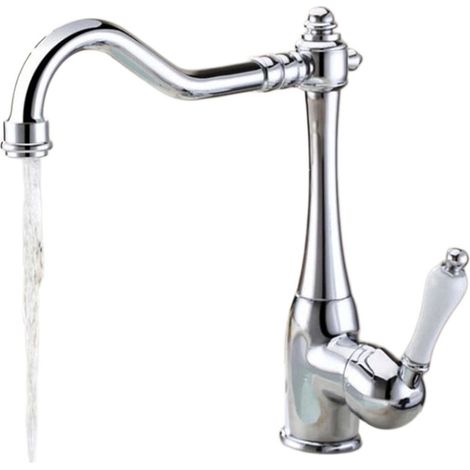 Robinet de cuisine rétro chromé avec bec pivotant haut, corps en laiton et valve en céramique pour éviers à un ou deux bacs.