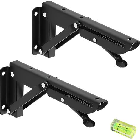 2PCS Support d' Étagères Pliable, 200mm Équerre Pliante Étagère, Murale Support Pliante, Lourds Support Console Pliable Rétractable avec Niveau à Bulle pour Garage, Cuisine, Chambre (1/5)