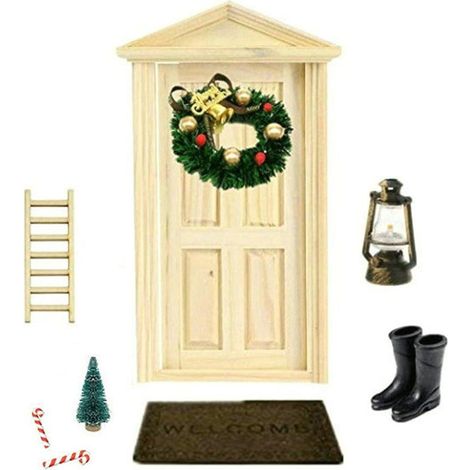 Gnome Miniature - Set Décoration Noël Maisonnette 1:12 - Tapis Sol Porte Guirlande Échelle Balai Canne À Sucre Bottes Lanterne Arbre 4 cm - Lot de 12 Pièces (1/5)