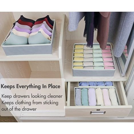 4-teilig,Schubladeneinsätze für Kleiderschränke,Faltbare Aufbewahrungsbox für Unterwäsche,Stoff-Schubladenorganizer,grau,Geeignet für Unterwäsche (1/4)