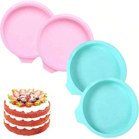 Moule à gâteau à 4 étages, moule rond en silicone de 8 pouces, étanche, antiadhésif, rose et vert (1/4)