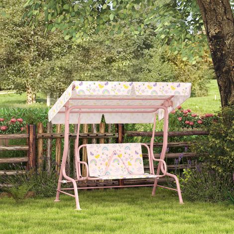 Columpio infantil estilo Hollywood de AIYAPLAY, estructura de acero, 2 plazas, capacidad de carga de 60 kg, color rosa.
