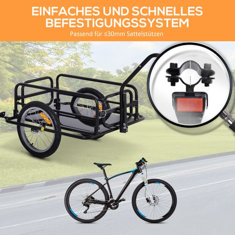 Remorque vélo pliable, chariot de transport avec attelage, réflecteurs, charge max 40 kg, pour camping, courses, déménagement, 155x71,5x77 cm (1/5)