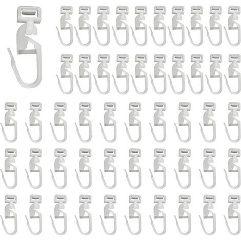 Lot de 50 crochets de rideau à suspendre En plastique Blanc Pour caravane, camping car