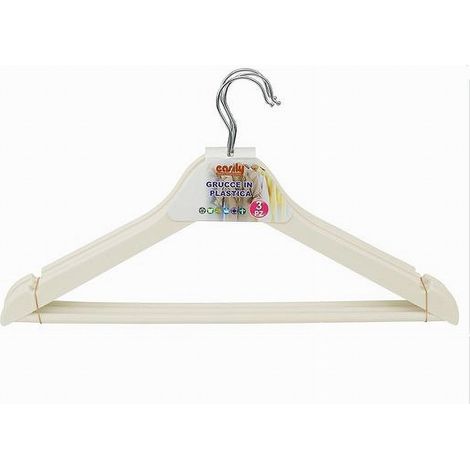 Trade Shop - Set 3 Pz Grucce Stampelle In Plastica Appendiabiti Vestiti Pantaloni Beige 79316 -