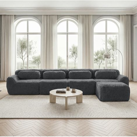 Divano angolare modulare 4 posti in velluto grigio OKMYHOME (1/5)