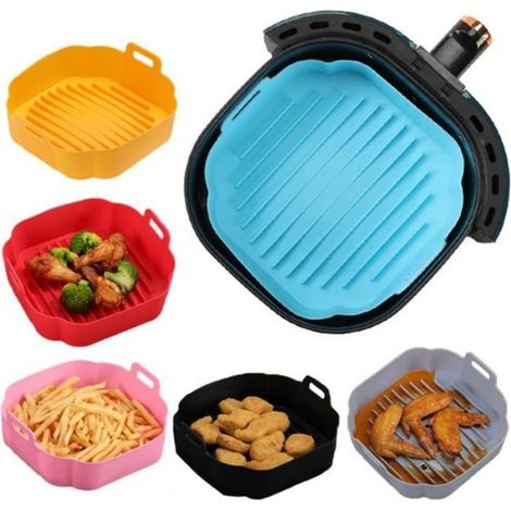 Panier Friteuse - Silicone Alimentaire - 20x20x7 cm - Résistant -4 °C à 230 °C - Pour Friteuse à Air Four Micro-ondes - 2 Pièces (1/4)
