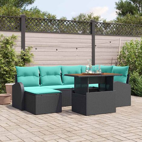 Teenpull – Garten-Sofa-Set 7 Stk. Schwarz Poly Rattan (1/5)