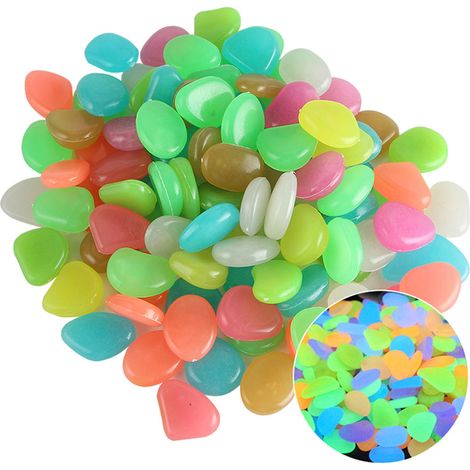 Pierres phosphorescentes d'extérieur, galets phosphorescents, pierres fluorescentes luminescentes pour jardins, cours, trottoirs et allées sombres. 100 pierres/sachet, couleurs assorties. (1/5)