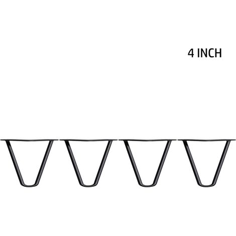 4Pcs 4inch(10cm) Hairpin Table Legs with Free Screws & Protector Feet Stable Standard Table Height 2 Rod 10mm Steel, Black