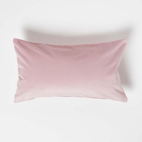HOMESCAPES Pink Velvet Cushion, Bolster 30 x 50 cm