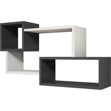 Étagère murale en bois "Afro" - 90 x 20 x 51 cm - Gris anthracite (1/4)