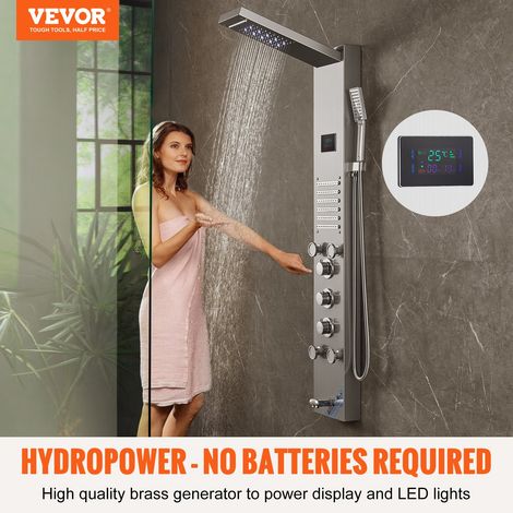 Système de Panneau de Douche avec 6 Modes, Tour de Panneau de Douche Hydroélectrique Écran LED, Pluie, Cascade, 5 Jets de Massage,… (1/5)