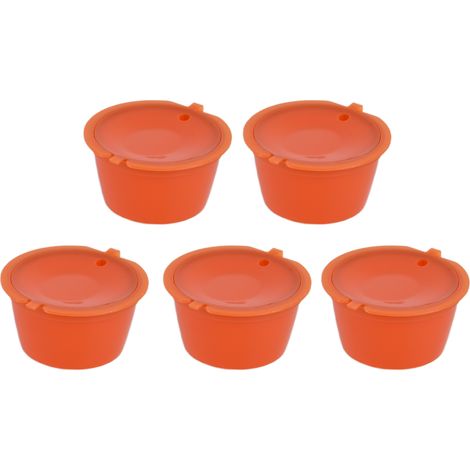 5 Stück 50 ml wiederverwendbare Kaffeekapseln mit Löffel für DOLCE GUSTO Kaffeemaschinen, Orange (1/5)