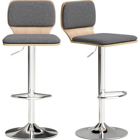 Set aus 2 höhenverstellbaren Barhockern mit Rückenlehne, Fußstütze und 360°-Drehfunktion, 41 x 47,5 x 81–102 cm, grau
